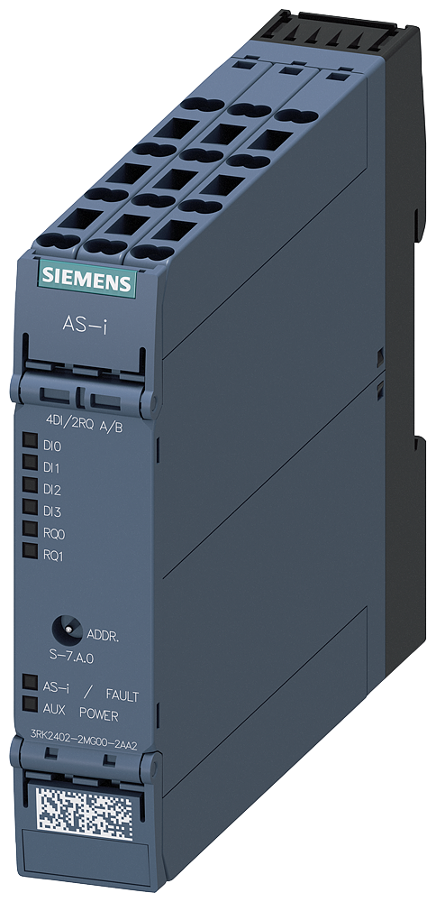 AS-I SLIMLINE COMPACT MODULE IP20.A/B-SLAVE.DIGITAL. 4DI/2RQ SPRING-LOADED TERMINALS. 22.5MM 4X INPUT FOR 3-WIRE SENSOR SENSOR SUPPLY SWITCHABLE 2X OUTPUT RELAY 1A