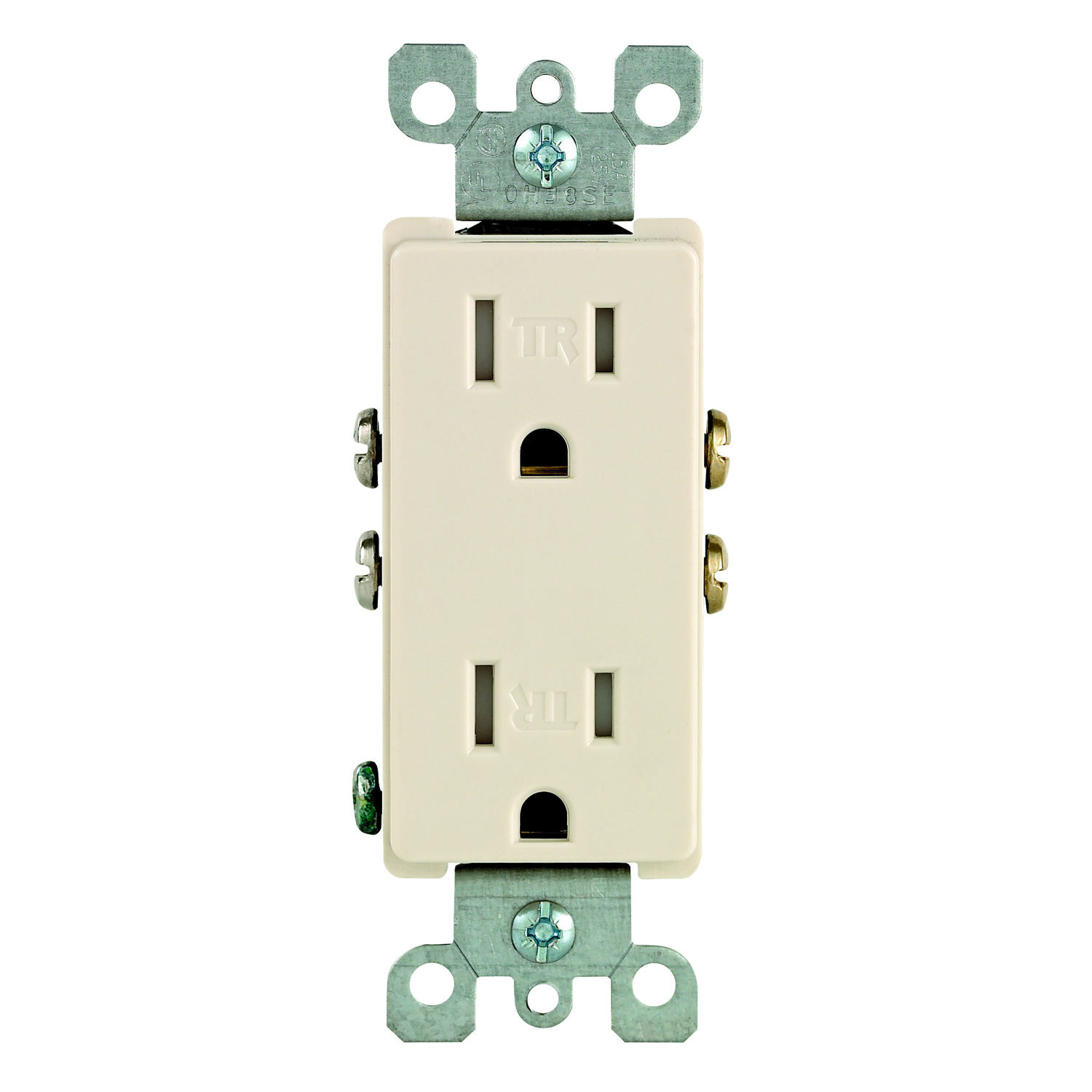 15 Amp 125 Volt, Tamper Resistant, Decora Duplex Receptacle, Straight Blade, Grounding, Light Almond