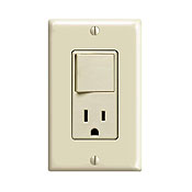 15 Amp, 125 Volt, Combination Decora Switch and Receptacle, New Rocker Style, Grounding, Light Almond