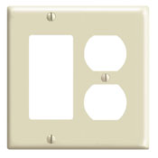 2-Gang 1-Duplex 1-Decora/GFCI Device Combination Wallplate, Standard Size, Thermoset, Device Mount, Ivory