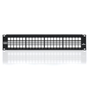 48- Port 2RU Quickport Shielded Flat Patch Panel, 19" Rack Mountable, Cable Management Bar Included, Black