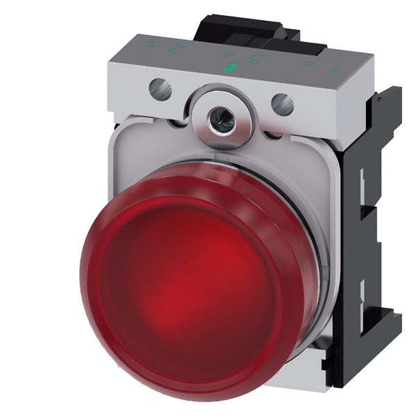 Indicator light, 22mm, round, metal, shiny, red, smooth lens, with holder, led module, with integrated led 24V AC/DC, spring-type terminal