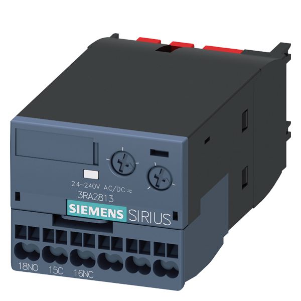SOLID-STATE TIME-DELAY AUXILIARY SWITCH, ON-DELAY RELAY 1 CO CONTACT 24...240V AC/DC TIME RANGE 0.05...100S FOR SNAPPING ONTO THE FRONT FOR 3RT2 CONTACTORS SPRING-LOADED TERMINALS
