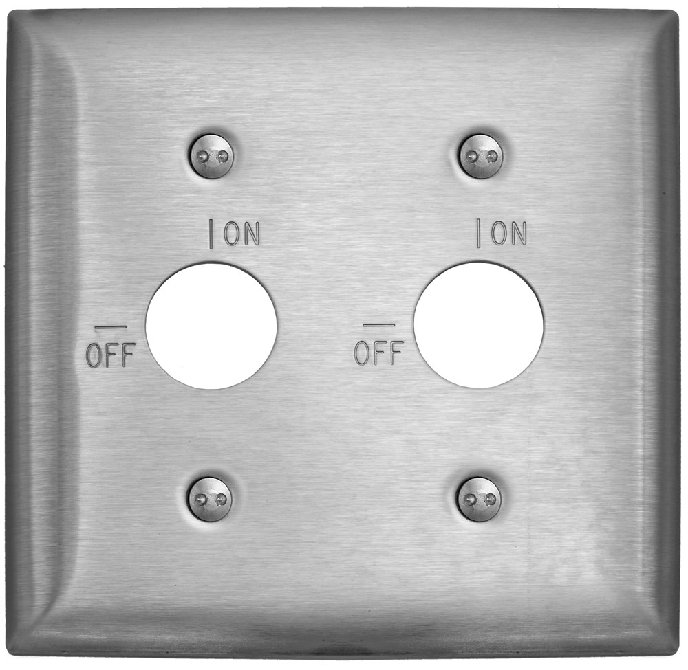 WALLPLATE, 2-G, RKL, ENG ON/OFF, SS,BR