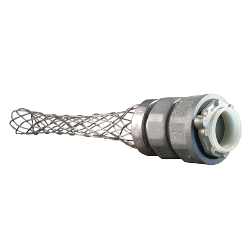 Liquidtight Flexible Conduit Connector and Wire Mesh, Trade Size 2-1/2 Inch, Connector Type Straight, Connector Material Zinc Electroplated Chromate Epoxy Powder Coated Malleable Iron, Throat Type Insulated, Mesh Material Stainless Steel, Standard Pa...