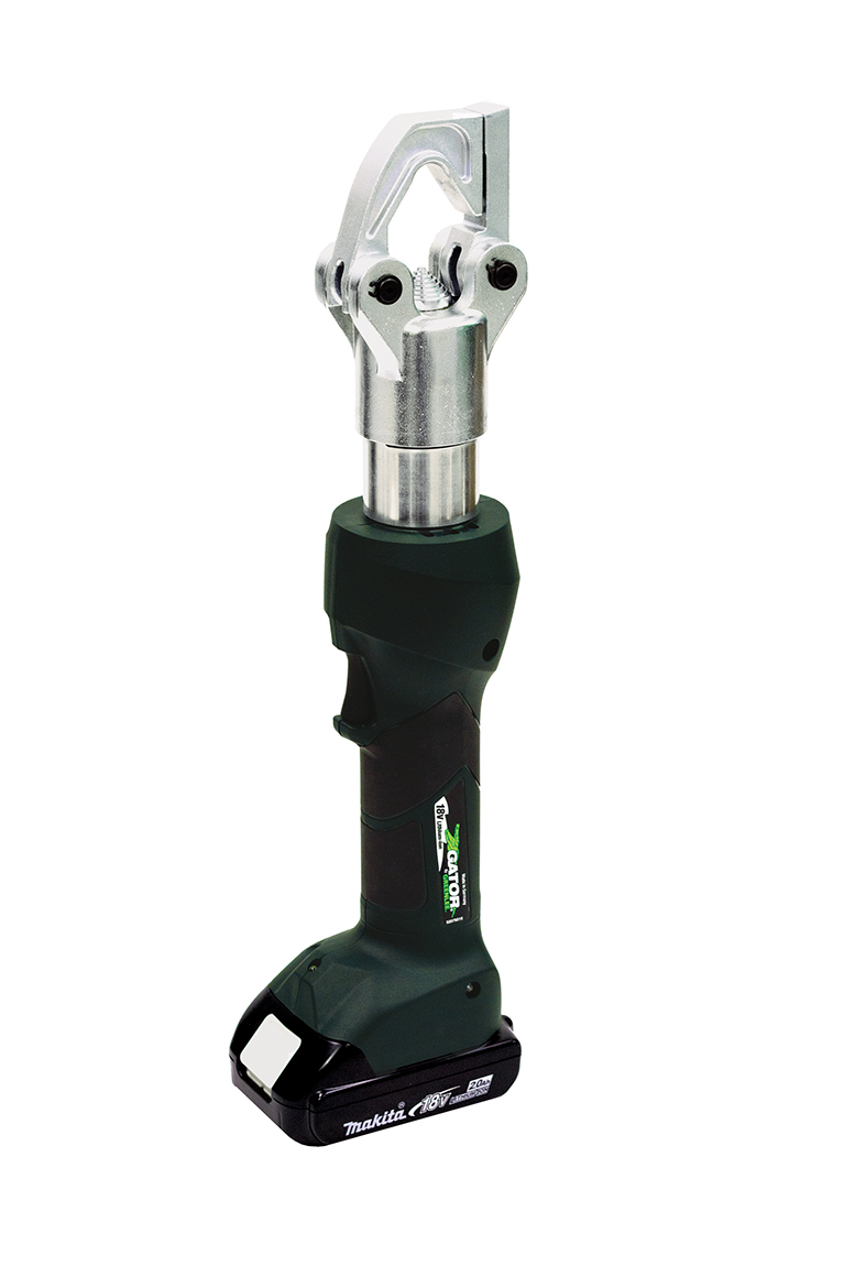 Gator® 6 Ton Indent Crimper EK6IDLX Bare Tool.  Equipped with Bluetooth™ Communication enabled via the Greenlee Gator Eye app.  Features LED display screen communicating pressure and battery levels as well as tool diagnostics with real-time tool feedback.  Dual stage telescopic cylinder.  The EK6IDL consists of two individual pistons (large exterior and a small interior one).  The interior small piston transmits a force of 30kN and features two functions.  First it fixes cable lugs and connectors to the correct position prior to crimping operations.  Secondly it crimps smaller cross sections up to 1/0 AWG.  The large exterior piston transmits a force of 60kN and crimps all larger cross sections.  Managed by Intelli-Crimp, the variable 30kN / 60kN cylinder safeguards that the optimal crimp performance is always being achieved regardless of the cross section. Extremely large crimp range is ensured, copper material 8AWG-500MCM and aluminum material 1/0AWG-350MCM.  Compact design, low weight and heavy duty performance.  The EK6ID offers all well known advantages of the Greenlee Gator line of products.  Pressure sensor for the electronic control of crimping operation.  Automatic retraction, ARS (Automatic Retraction Stop).  Single trigger operation.  Extreme Accountability: Risk of wrong selection of dies is eliminated.  Clear marking of crimped connectors enables subsequent control.  Electronic control of crimping operation – Proven Intelli-Crimp technology of all Gator crimping tools.  Gator Eye Compatibility.