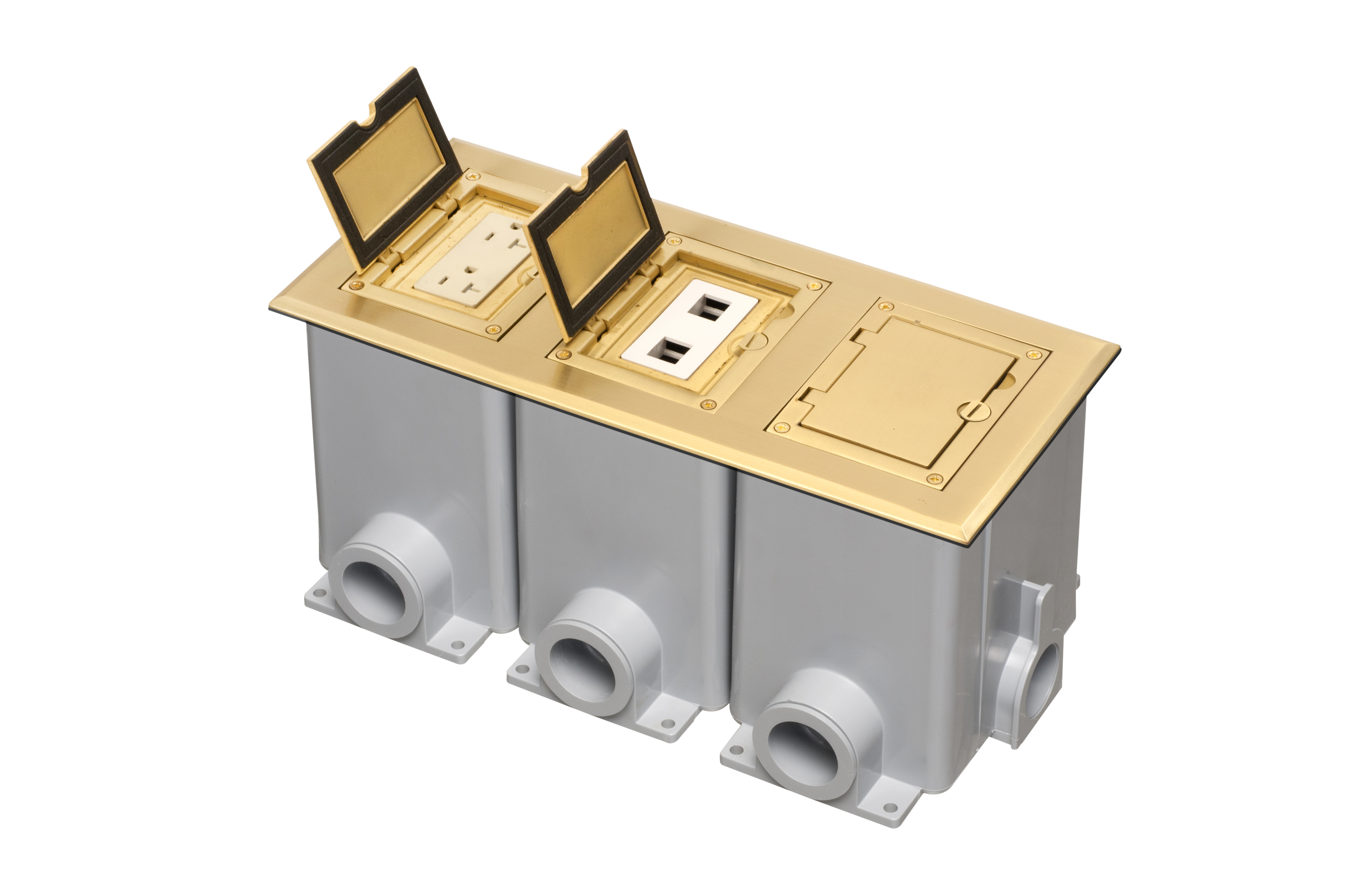 ARLINGTON FLBC8530MB BRASS THREE GANG FLOOR Gordon Electric Supply, Inc.