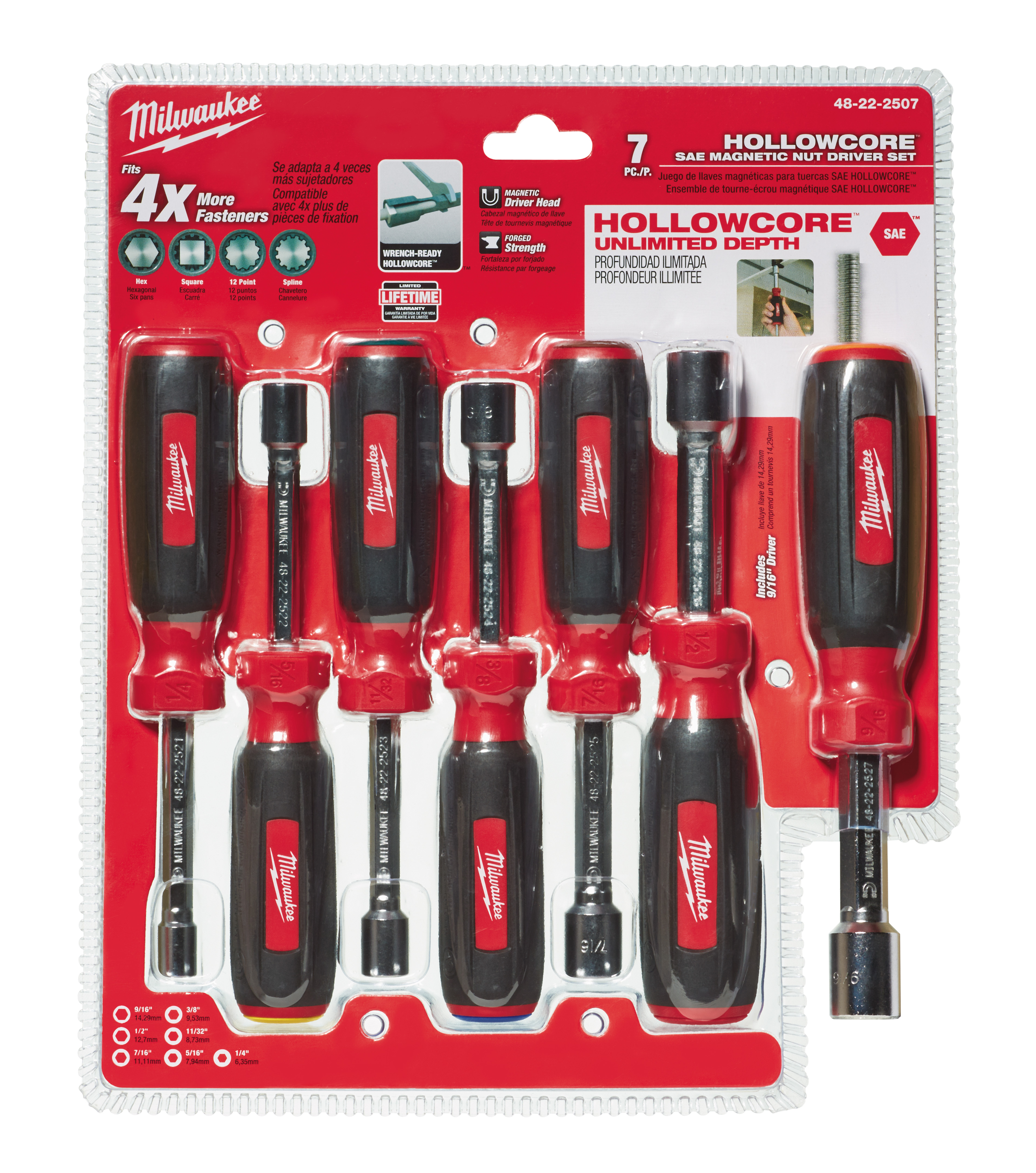 Milwaukee 48222507 7pc HollowCore SAE Nut Driver Set