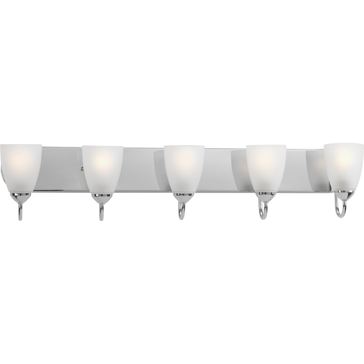 Gather possesses a smart simplicity to complement today's home. This five-light bath bracket contains etched glass shades which add distinction and provide pleasing illumination to your room. Featuring a stunning Polished Chrome finished frame, this collection allows you to decorate an entire home with confidence and style.