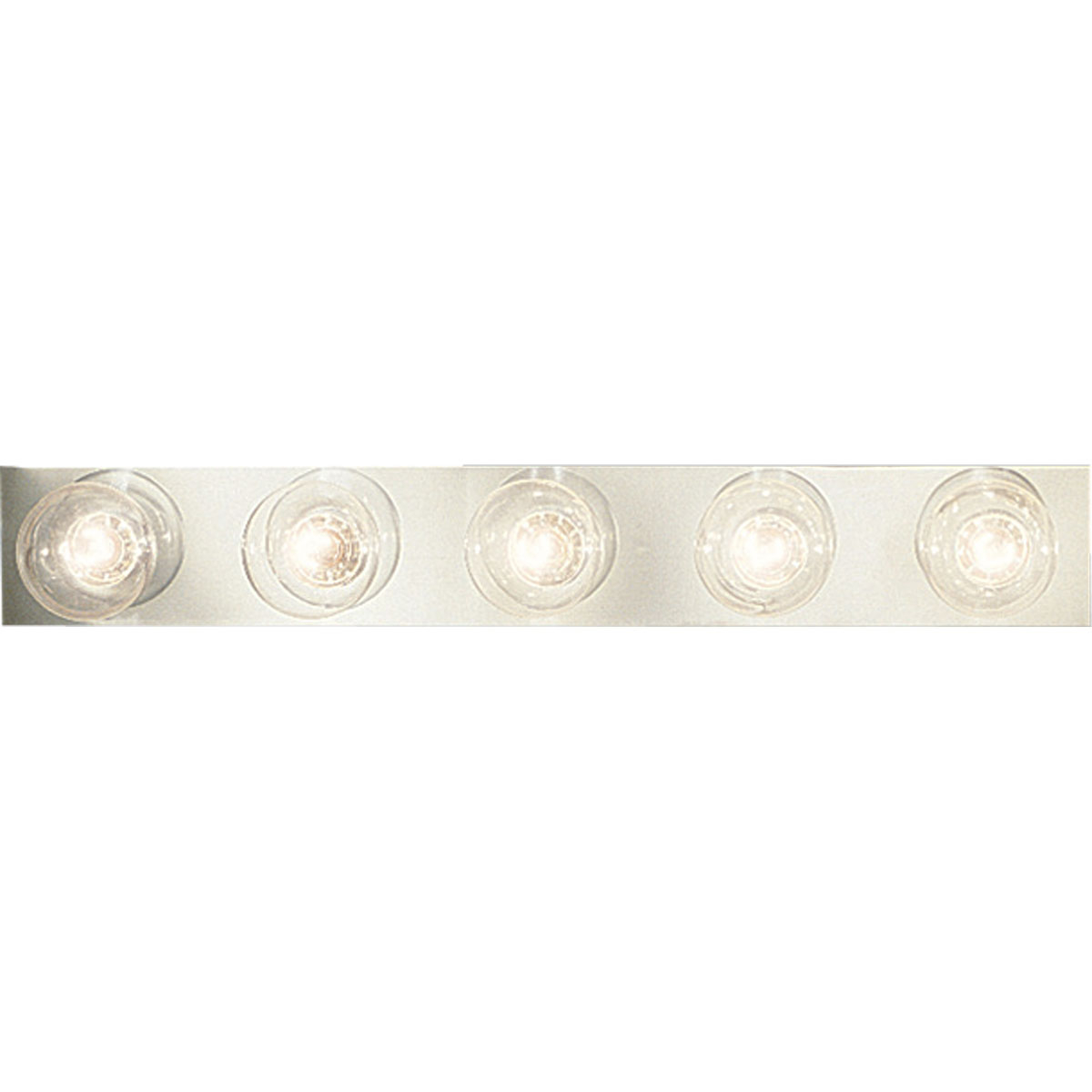 Five-light broadway lighting strips. Sockets are on 6 inch centers. UL listed for ceiling mounting with 25w max lamps. This traditional bath strip light complements most traditional bathrooms or powder rooms. Brilliant metallic finish coordinates with popular faucet and bath hardware styles. Easy to install with included hardware.