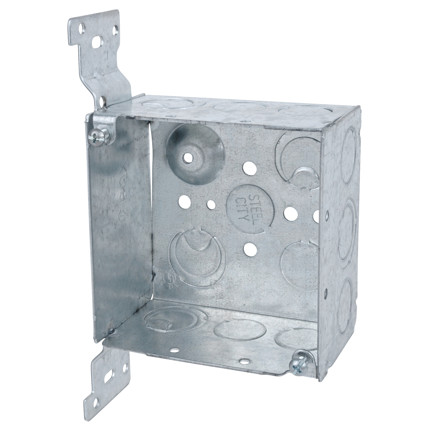 Steel City 52171-CV1/2-3/4 4 x 2-1/8 Inch Steel Square Box with 1/2 and 3/4  Eccentric Knockouts and Bracket